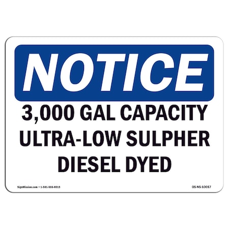 Signmission Sign, 18" H, 24" W, Rigid Plastic, 3 000 Gal Capacity Ultra-Low Sulfur Diesel Dyed Sign, Landscape OS-NS-P-1824-L-10017